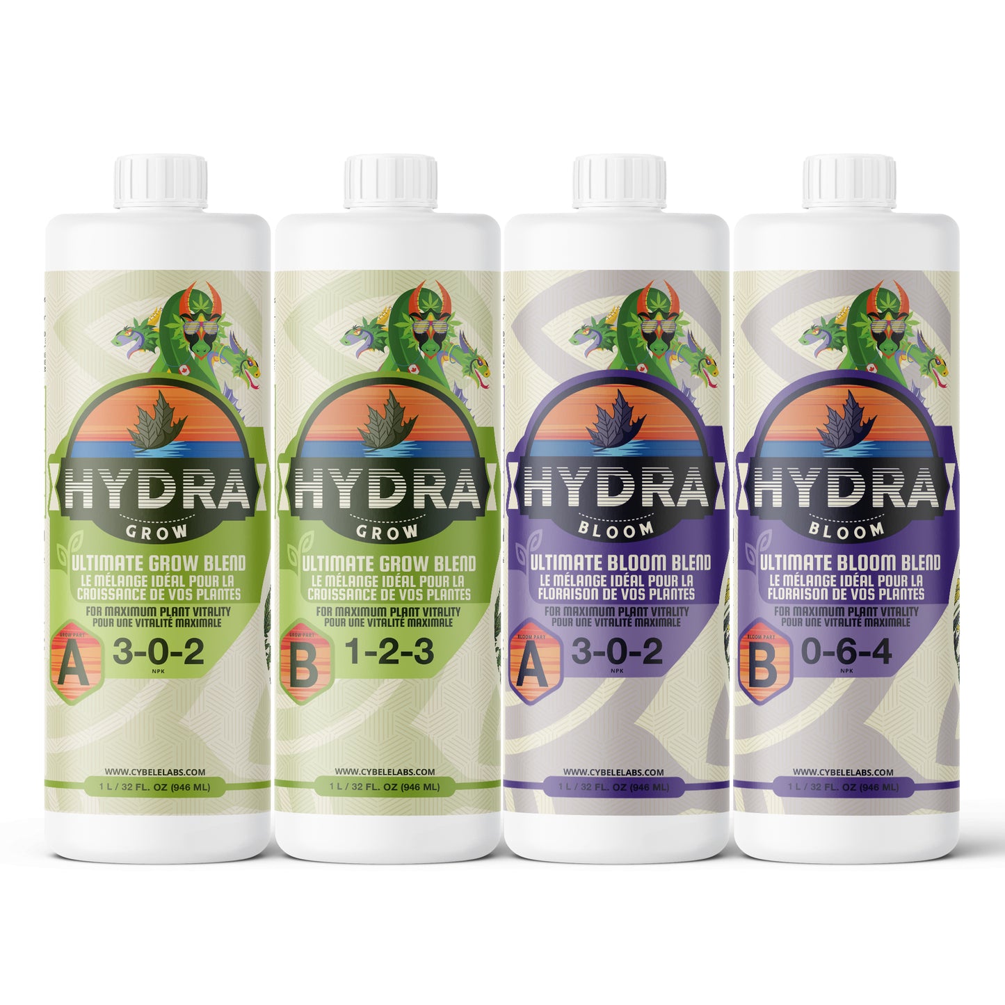 Hydragrow & Hydrabloom A & B Grow & Bloom Nutrients (1L / 32oz)