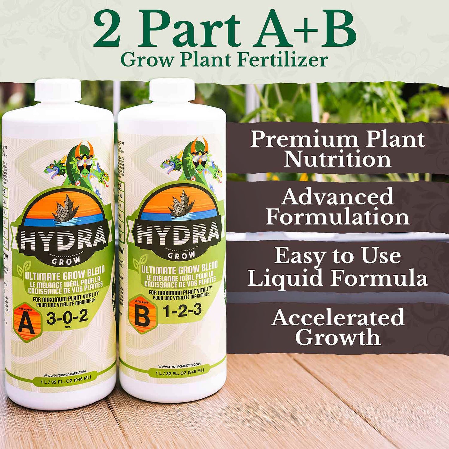 HydraGrow A & B Grow Nutrients (2L / 64oz)